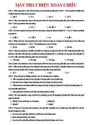 40 Câu trắc nghiệm Vật lý 12 - Máy phát điện xoay chiều (Có đáp án)